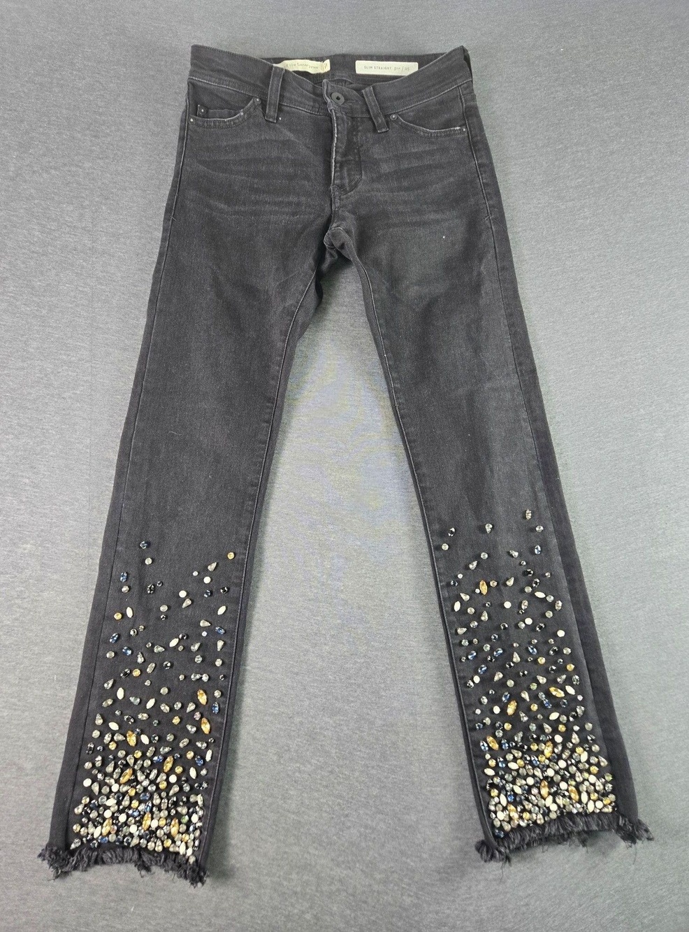 Pilcro And The Letterpress Jeans Womens 25 Black Slim Straight Rhinestone Beaded